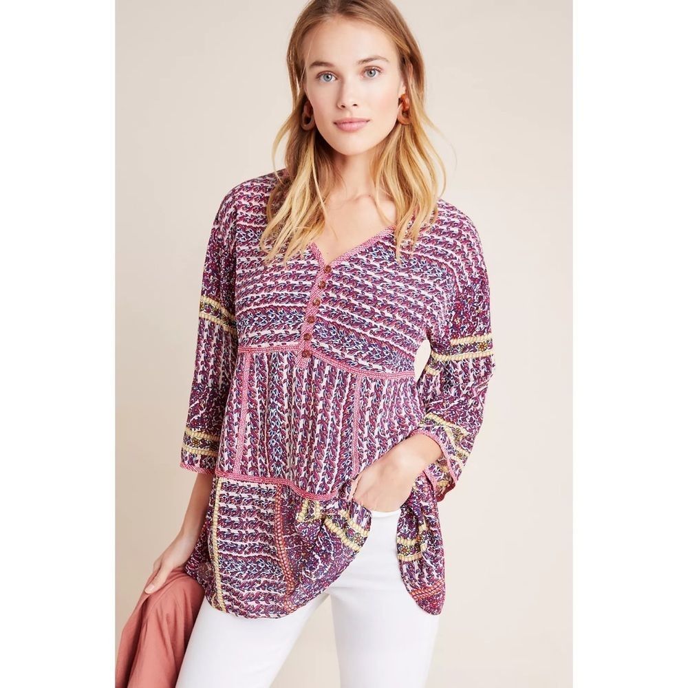 Anthropologie Maeve Lilyana Tiered Silk Blouse​​